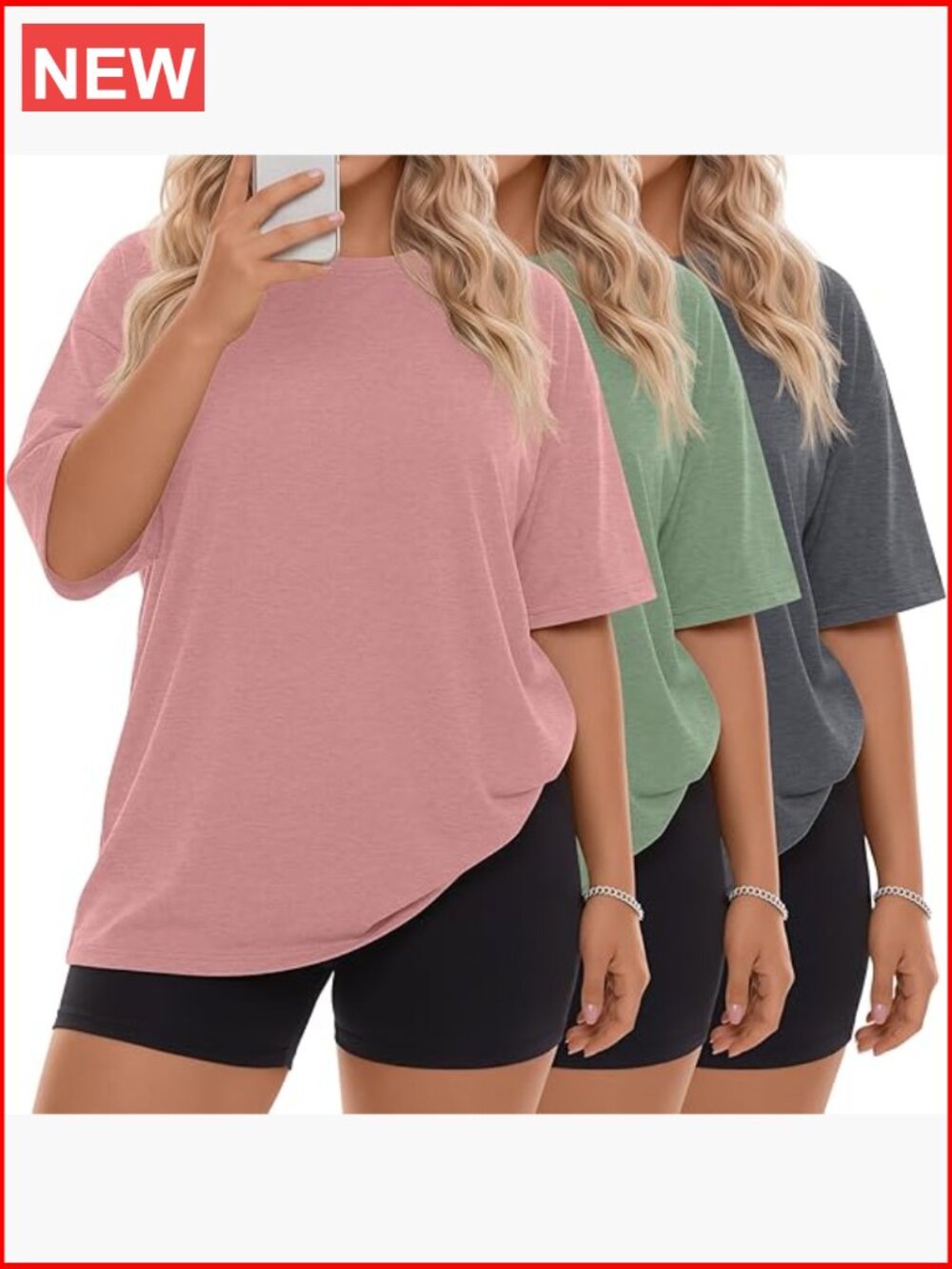 3 Pack Women Plus Size Oversized Cotton Spandex T-Shirts Crewneck Short Sleeve